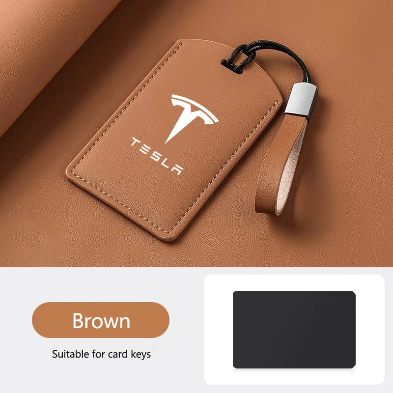 Leather Car Smart NFC Card Key Case Fob Cover Protector Shell For Tesla Model 3 Model S Model X Model Y Keychain Accessories