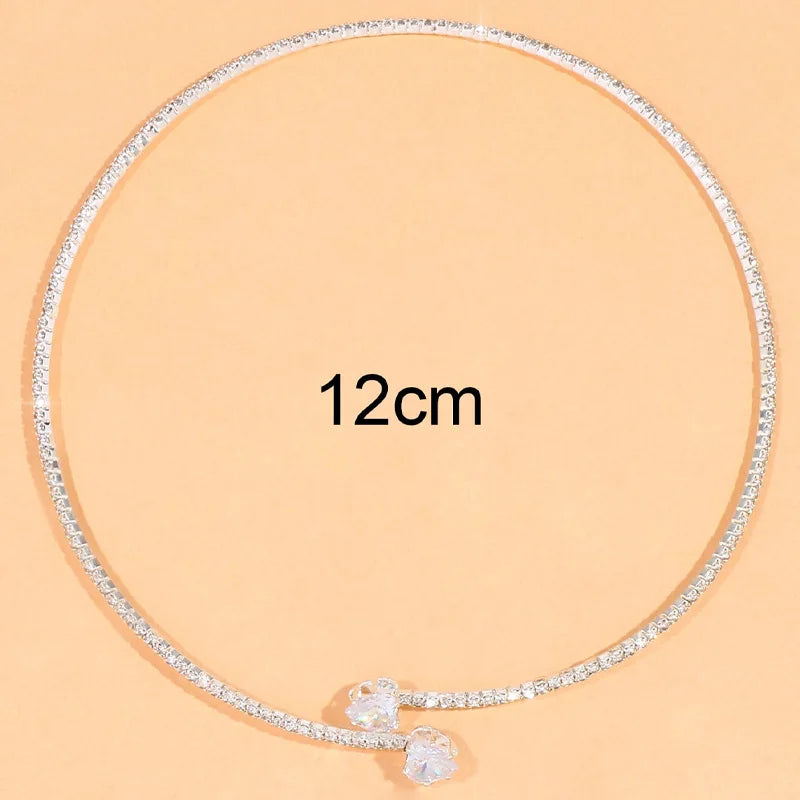 Fashion Rhinestone Large Pearls Heart Collar Choker Necklace for Women Simple Open Collar Necklace Torques Jewelry Accessories