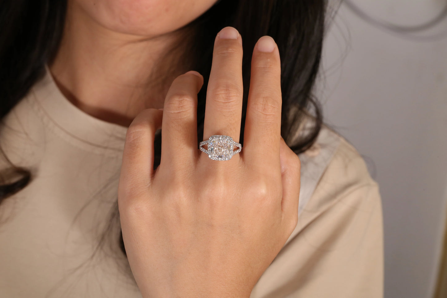 AEAW Jewelry IGI Cushion Cut Diamond Lab Created Vs1 F 5.0 Ct Solitaire Ring 14k White Gold 0.75ctw Engagement Ring For Woman