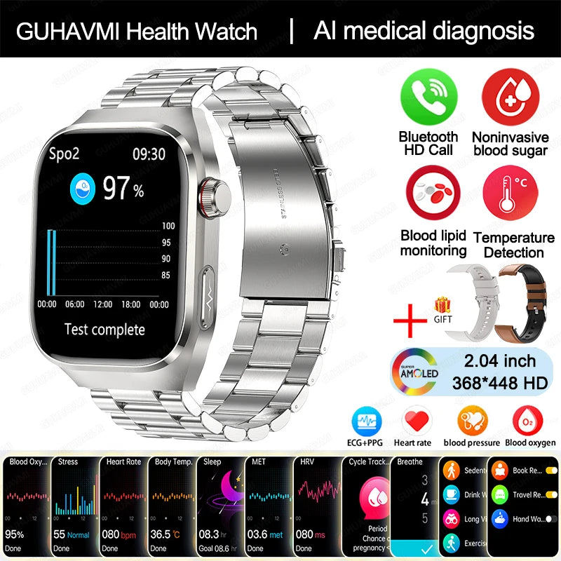 2024 New Uric Acid Blood Fat Smart Watch Men Blood Sugar ECG+PPG Blood Pressure Bluetooth Call Sports for Xiaomi Health Watch