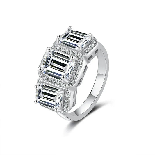 Lefei Fashion Luxury Trend Classic Moissanite Diamondset Color D 3 Rectangle Ring For Women 925 Silver Party Jewelry Gift QCJ055