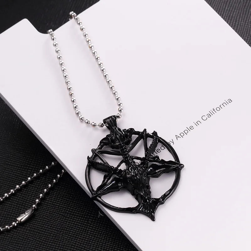 Fashion Jewelry Vintage Charm Women Men Pentagram Pan God Skull Goat Head Pendant Chain Necklaces