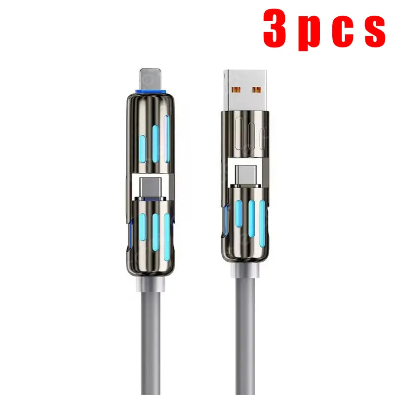 Type C,USB,lightning-Max 240W Fast Charging for iPhone 16/15, iPad and Data Sync MFISH 4-in-1 Multi-Function USB Charging Cable