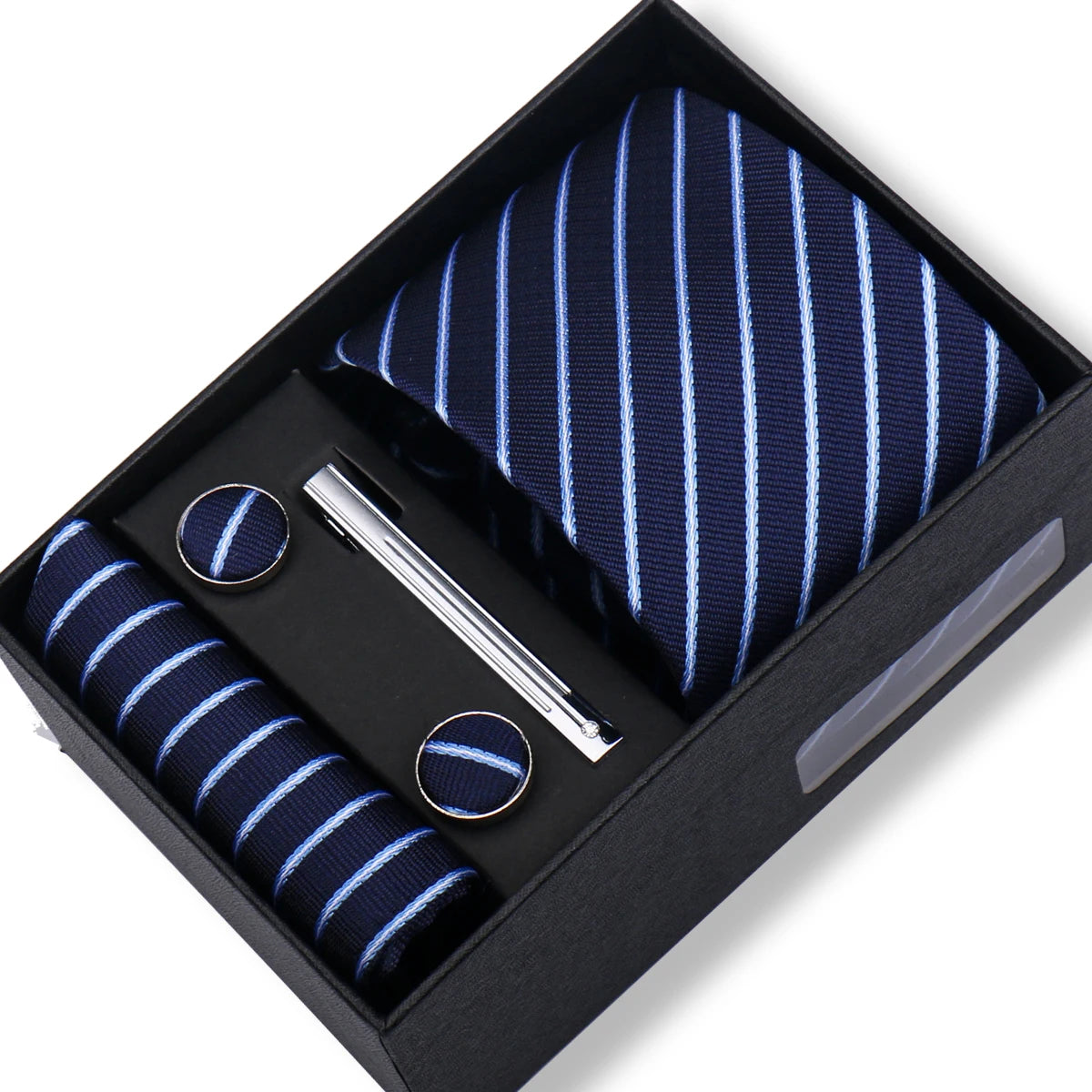 Fashion Elegant Men's Necktie Gift Box Striped Tie Handchief Cufflink Tie Clip 4 pcs Set Wedding Business Party Suit Accessories