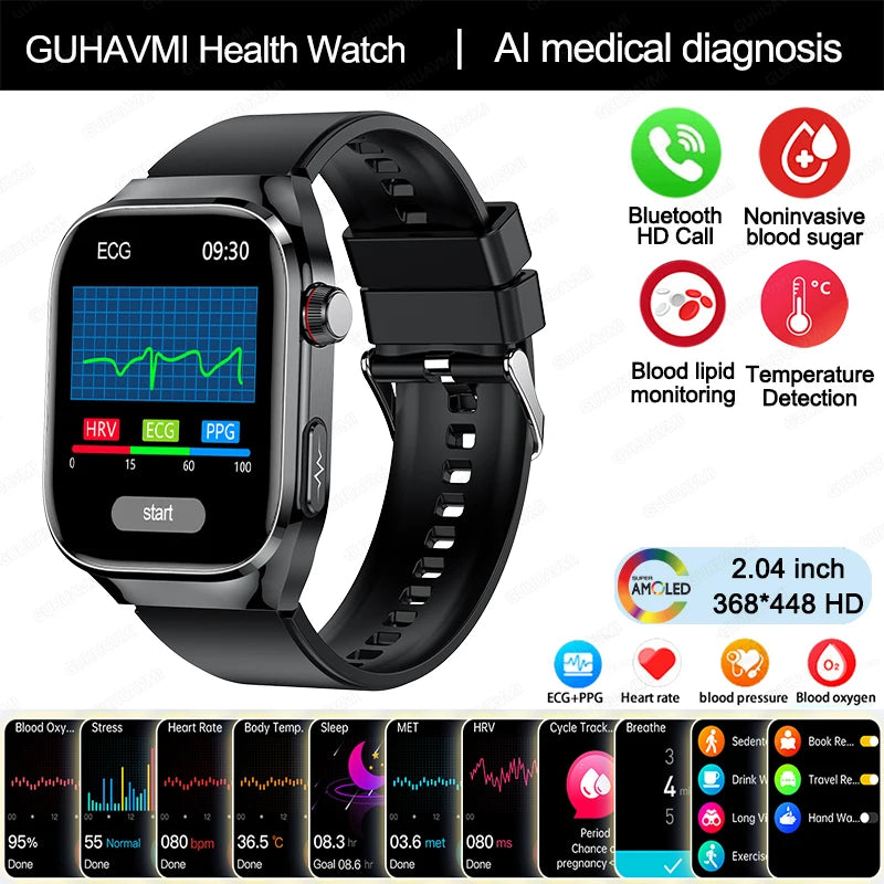 2024 New Uric Acid Blood Fat Smart Watch Men Blood Sugar ECG+PPG Blood Pressure Bluetooth Call Sports for Xiaomi Health Watch