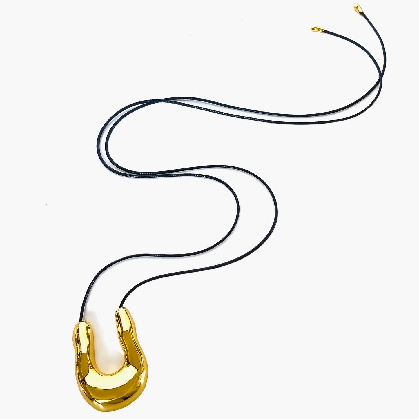 Peri'sbox Extra Large High Polish U-shape Horseshoe Pendant Necklace for Women Punk Adjustable Black Leather Rope Party Jewelry