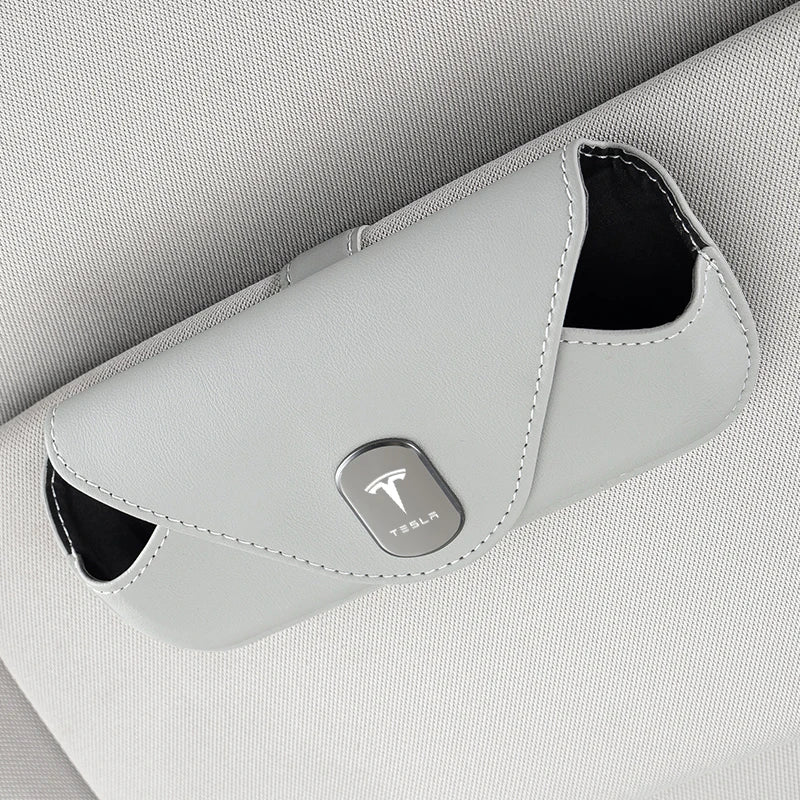 High Quality Leather Car Sun Visor Glasses Box Sunglasses Storage Case Clip For Tesla Model 3 Model S X Model Y Roadster SpaceX