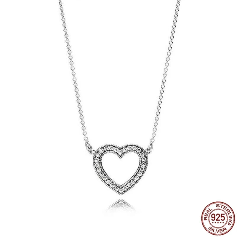 New 925 sterling silver classic dazzling heart-shaped multi circular pendant necklace fits design original charm beaded DIY gift