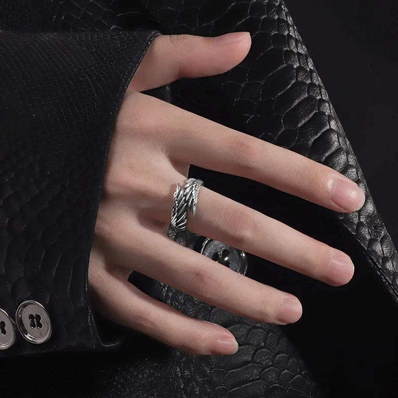 TrendMen Hiphop Rock Angel Devil Wing Couple Rings For Men Boys Silver Color Metal Fingers Accessories Party Jewelry Gifts