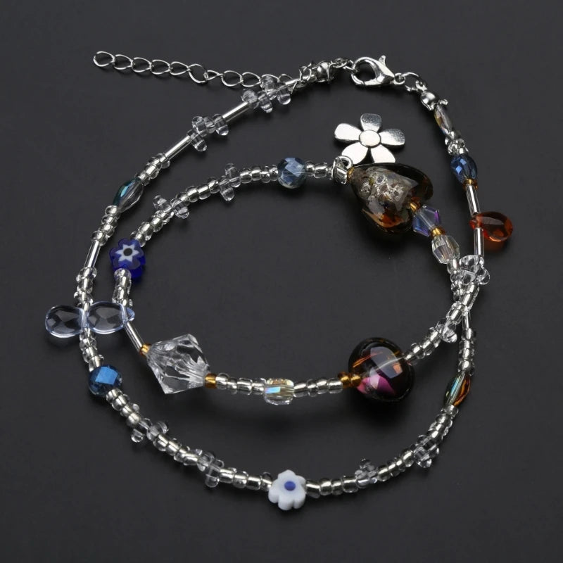 Dainty Acrylic Flower Necklace Elegant Crystal Beaded Chain Choker Necklace Wedding Jewelry Women Flower Sweater Chain