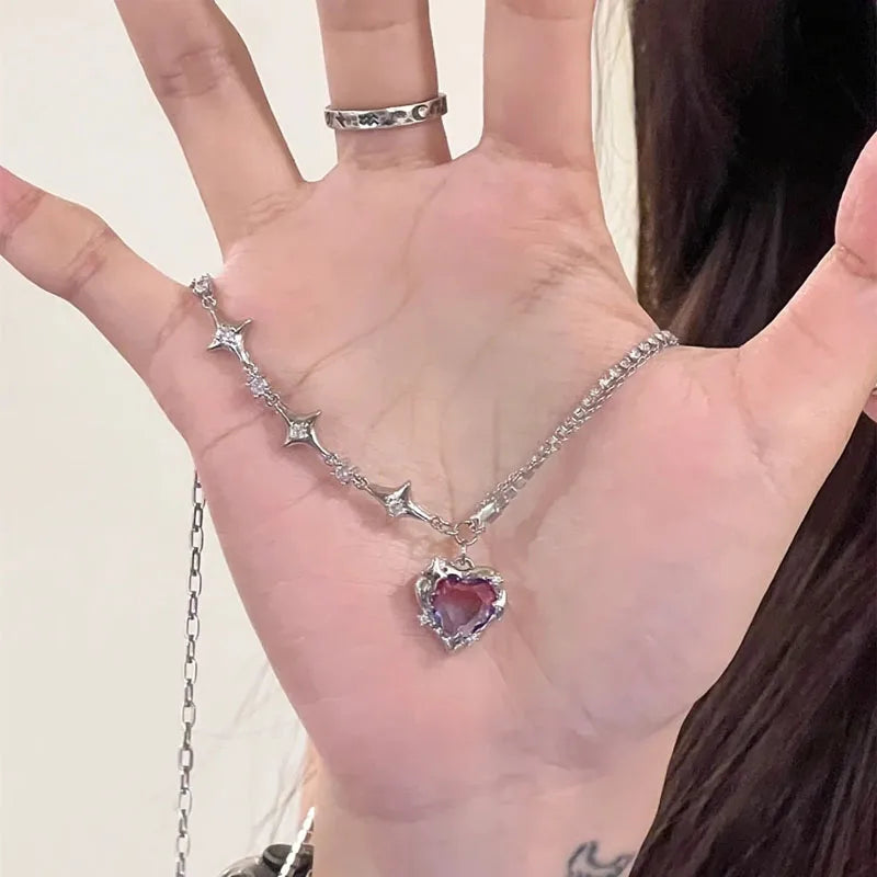 Kpop Y2K Aesthetic Butterfly Pendant Necklace for Women Hip Hop Vintage Double Chain Heart Necklaces Girls Gifts Jewelry