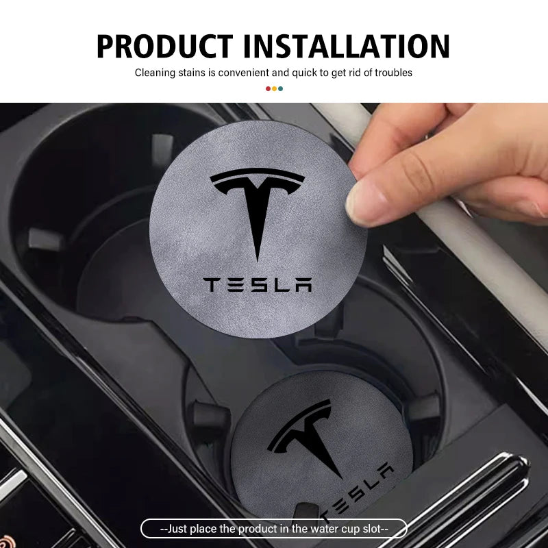 Universal 2pcs Car Cup Pad 7cm Anti-Slip Coaster Bottle Holder For Tesla Model 3 Y S X Roadster Bonina Coil