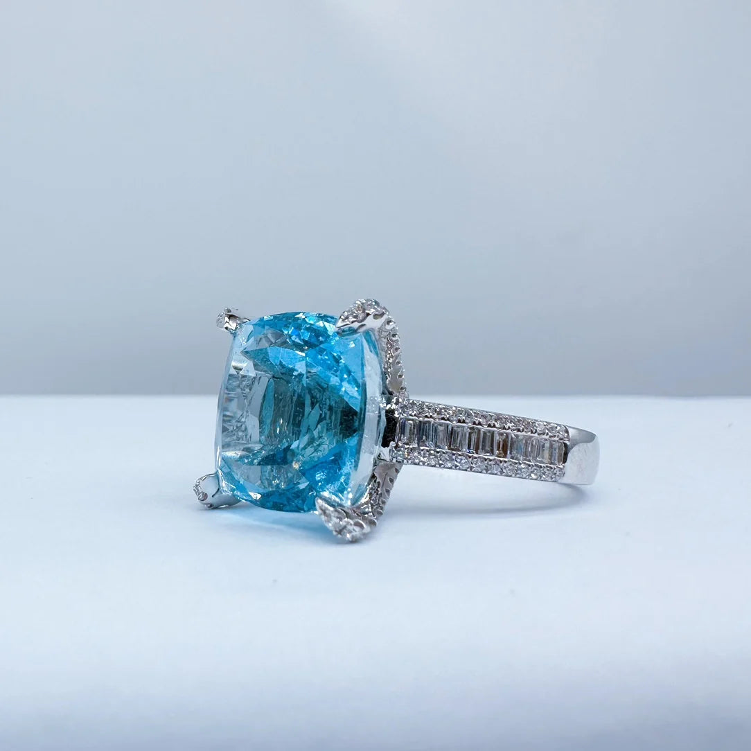 FY25 GUILD Solid G18K Gold Natural Santa Maria Blue Aquamarine Gemstones 7.09ct Diamonds Female Anniversary Gift Fine Rings