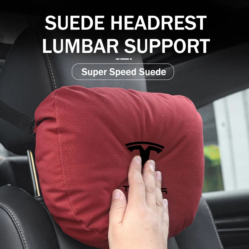 Suede Car Seat Neck Pillow Headrest Waist Lumber Support For Tesla Model 3 Y S X Roadster