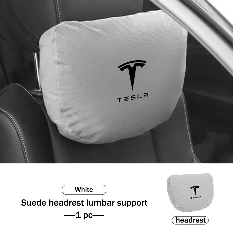 Suede Car Seat Neck Pillow Headrest Waist Lumber Support For Tesla Model 3 Y S X Roadster