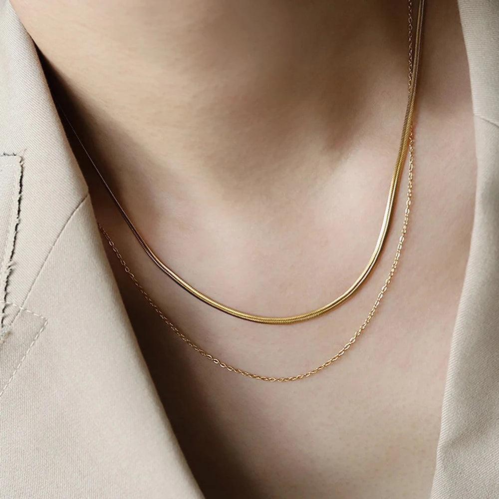 New 2024 Stainless steel Double layered stacking chain necklace Women Woman's Choker jewelry necklace for women