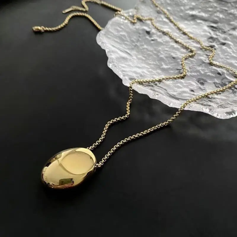 Titanium Steel Smooth Metal Large Water Drop Pendant Necklace for Women Girl Choker Chain Gold Plated Trendy Jewelry Gift 2023