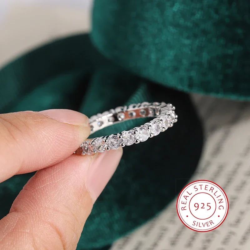925 Silver Plated Ring for Women Exquisite Full Diamond Zircon Ring High Quality Party Jewelry Anniversary Gift