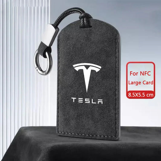 Suede Car NFC Card Key Case Cover Key Shell Holder Protector Bag For Tesla Model 3 Model Y 2020 Keychain Car Styling Accessories