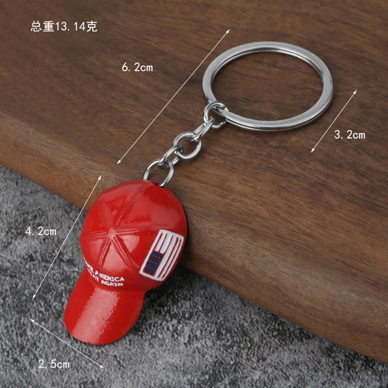 American Flag Hat Trump Red Hat Pendant Keychain Make America Great Again Metal Key Chain for Men Mesh Cap Car Key Ring Jewelry