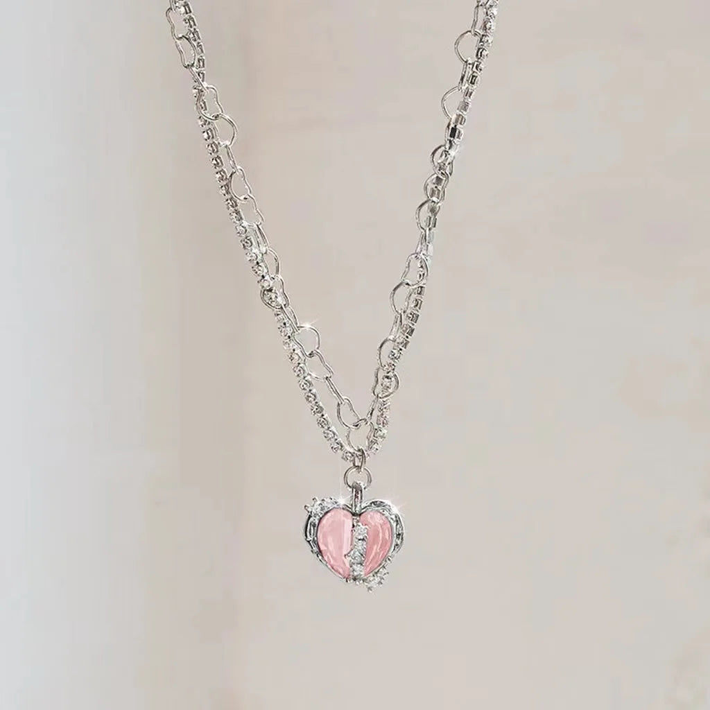 Korean Fashion Necklace for Women Heart Shaped Zircon Necklace Pendant Temperament Clavicle Chain Birthday Party Jewelry Gift