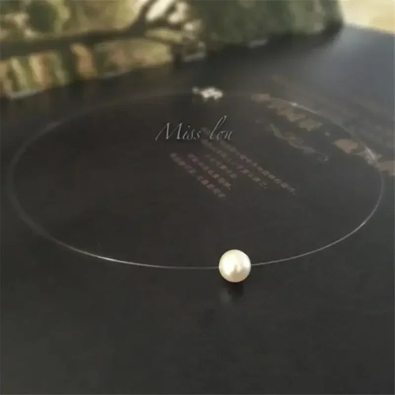 Zircon Stone Transparent Invisible Fishing Line Pearl Choker Women Vintage Trendy Elegant Crystal Necklace Wedding Necklaces