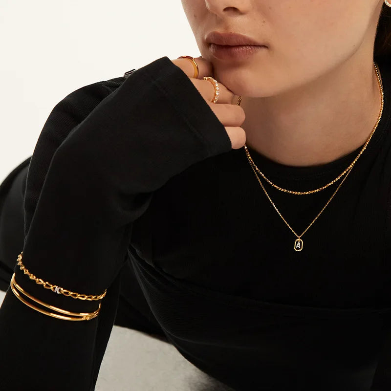 New 925 Sterling Silver Alphabet Necklace Initial Choker A-Z Letters Collarbone Chain Birthday Gift Women's Fashion Jewelry