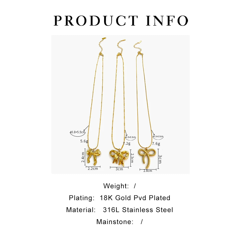 Peri'sbox Classic Elegant Gold Plated Thin Chain Bow Knot Pendant Necklaces for Women Stainless Steel Waterproof Summer Jewelry