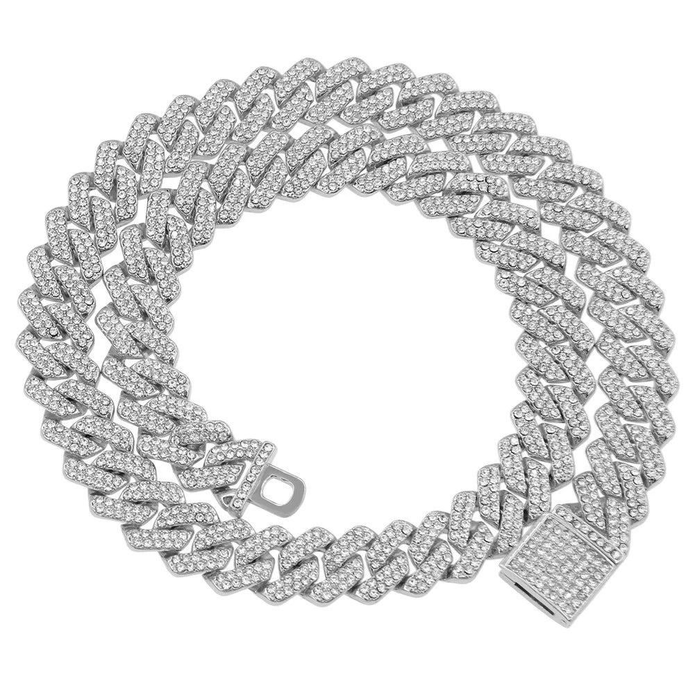 18/20/24inch Cuban Link Chain Hip Hop Men Necklace iced out paris chain 2 Row Rhinestone Paved Miami Rhombus Cuban men Necklace