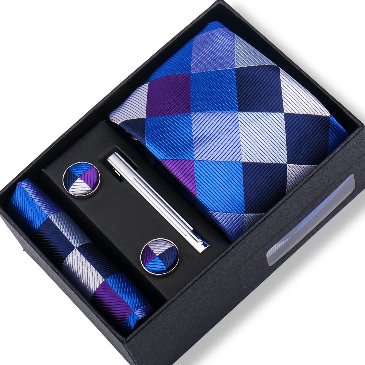 Fashion Elegant Men's Necktie Gift Box Striped Tie Handchief Cufflink Tie Clip 4 pcs Set Wedding Business Party Suit Accessories