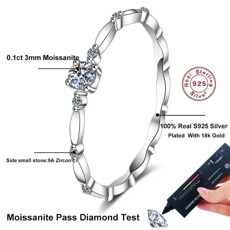 NeeTim D Color VVS1 Moissanite Ring for Women Wedding Fine Jewely with Certificete 925 Sterling Silver Engagement Rings Gifts