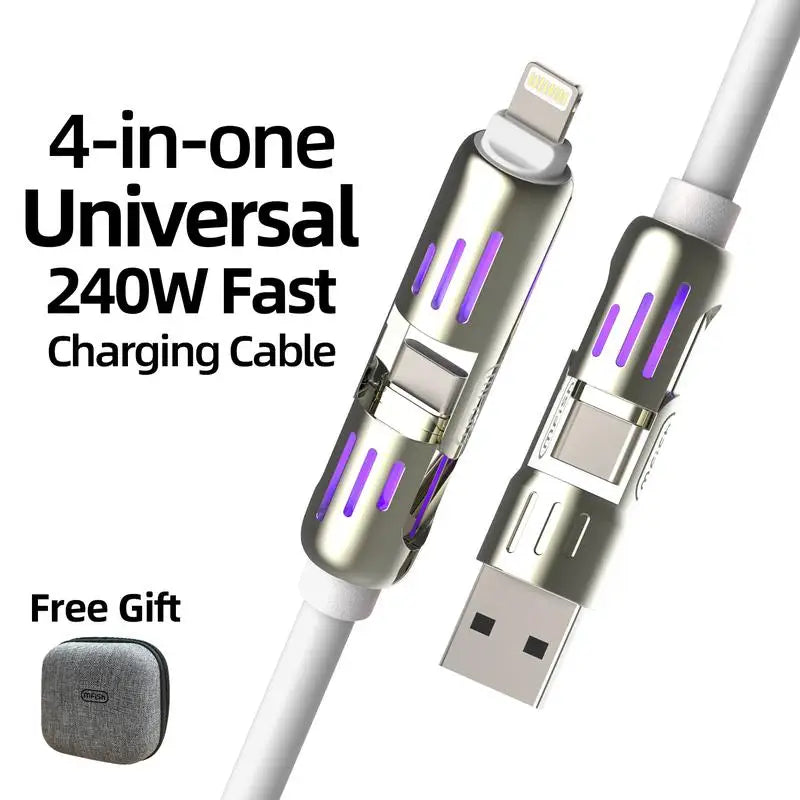 4-in-1 USB Charging Cable ( Free Storage Bag), fast charging MAX 240W USB A TYPE C Lightning for iPhone 16/15 Samsung Galaxy