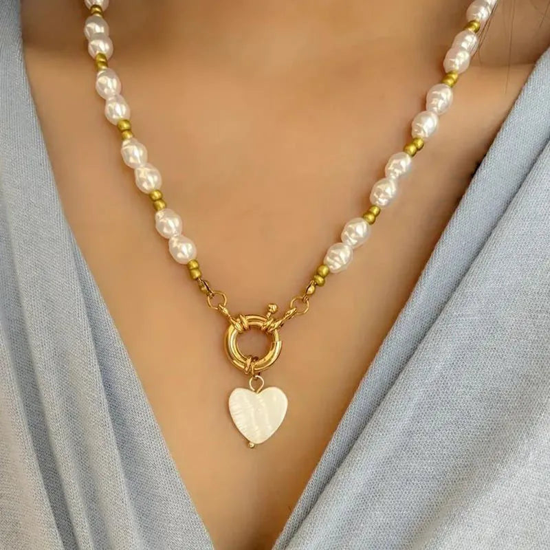 YWZIXLN Bohemian Colorful Beads Chain Fashion Necklaces White Heart Pendant Jewelry For Women Valentine's Accessories N0463