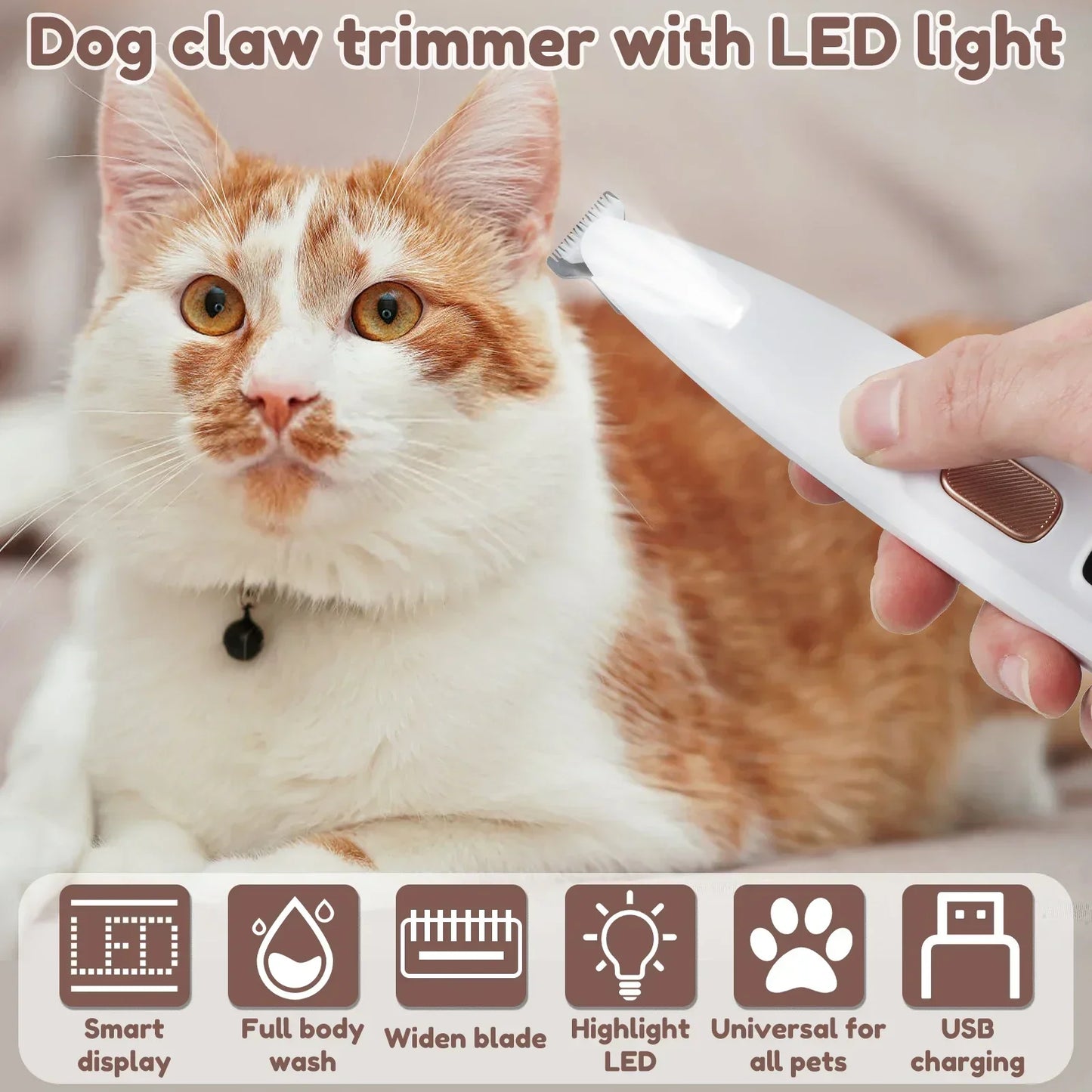 Dog Paw Trimmer with LED Light Fully Waterproof Pet Hair with LED Display Dog Clippers for Grooming 18mm Widen Blade pet items