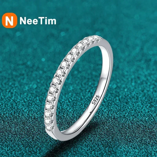 NeeTim Moissanite Ring 925 Sterling Silver with White Gold Plated Lab Diamond Eternity Band Engagement Wedding Rings for Women