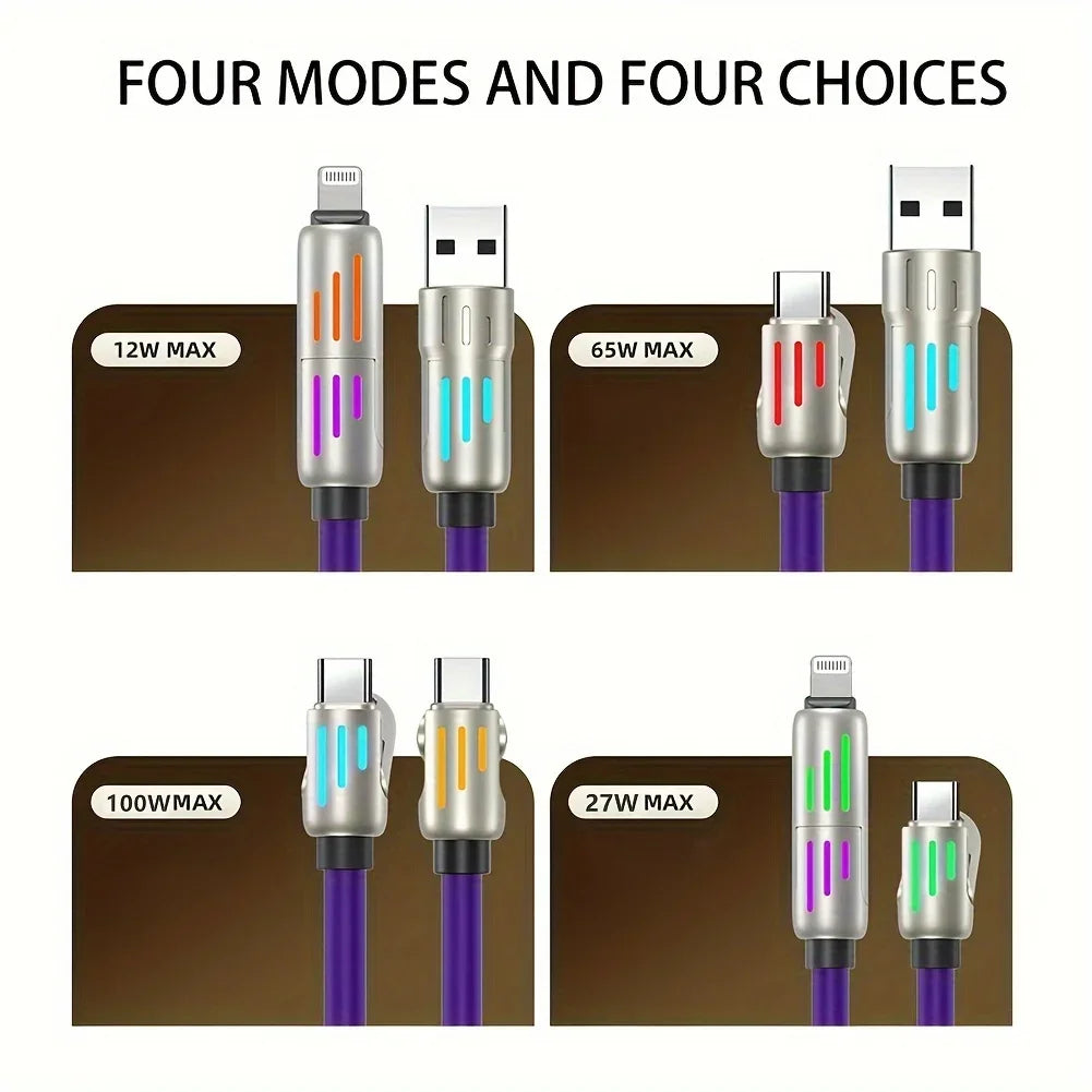 100W Super Fast Charge 4in1 Functional USB Type C Liquid Silicone Aluminum Alloy Data Cable