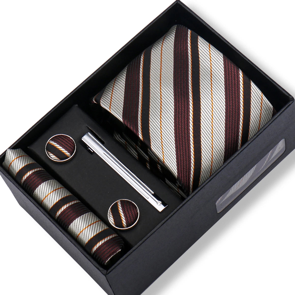 Fashion Elegant Men's Necktie Gift Box Striped Tie Handchief Cufflink Tie Clip 4 pcs Set Wedding Business Party Suit Accessories