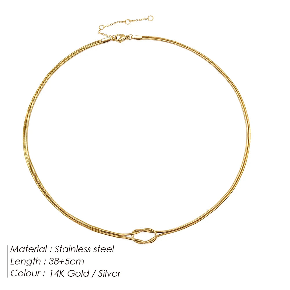 eManco Elegant Minimalist Jewelry Lusterless 14k Gold Plated Knotted Snake Chain Necklace Women's Stainless Steel Accessories