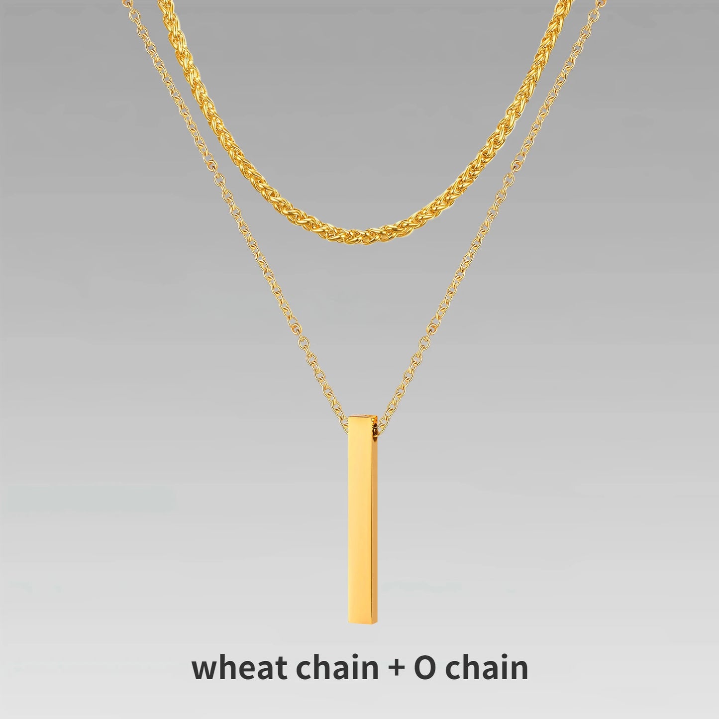 Vnox 3D Vertical Bar Necklaces for Men, Layering Stainless Steel Geometric Pendant, Layered Wheat Rope Cuban Chain, Boy Collar