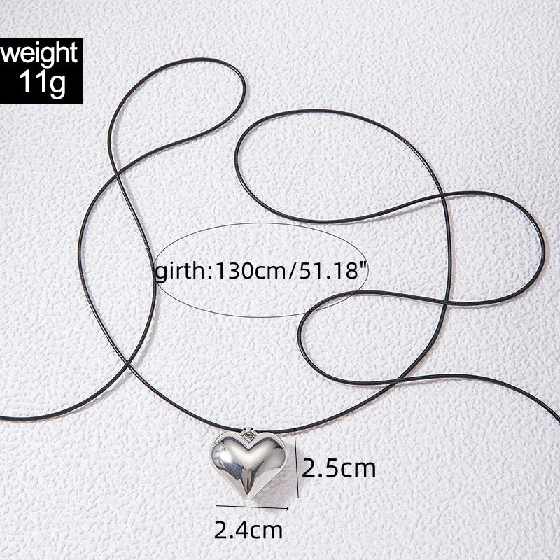 Punk Goth Black Velvet Big Heart Pendant Choker Necklace for Women Elegant Weave Knotted Bowknot Adjustable Chain Jewelry