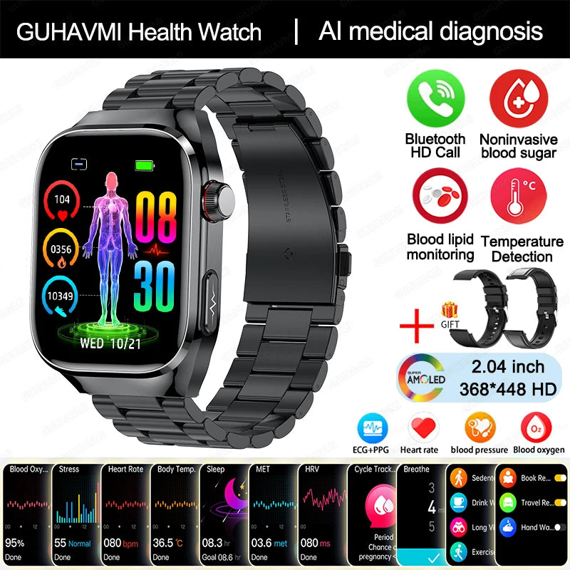 2024 New Uric Acid Blood Fat Smart Watch Men Blood Sugar ECG+PPG Blood Pressure Bluetooth Call Sports for Xiaomi Health Watch