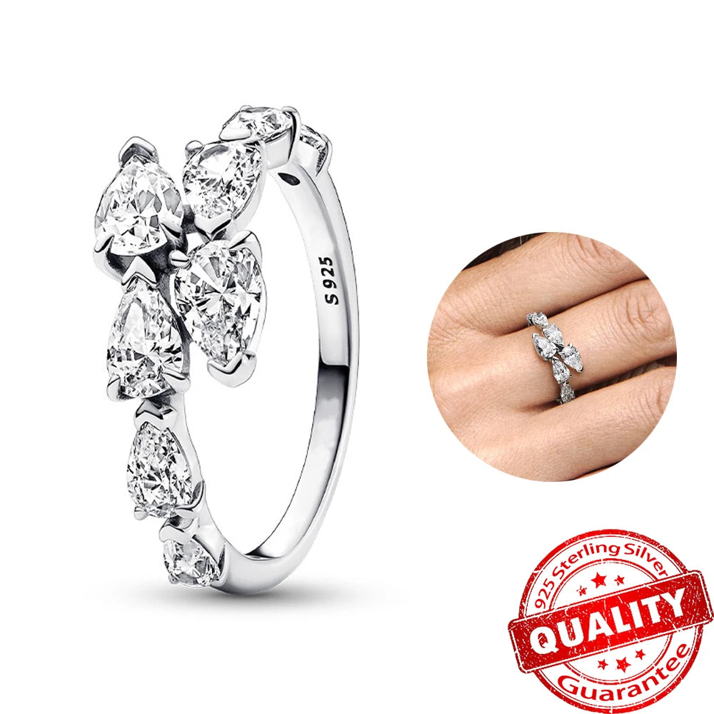 Sparkling Black Row Eternity Diamond Ring 925 Sterling Silver Freshwater Cultured Pearls Finger Open Ring for Women Jewelry Gift