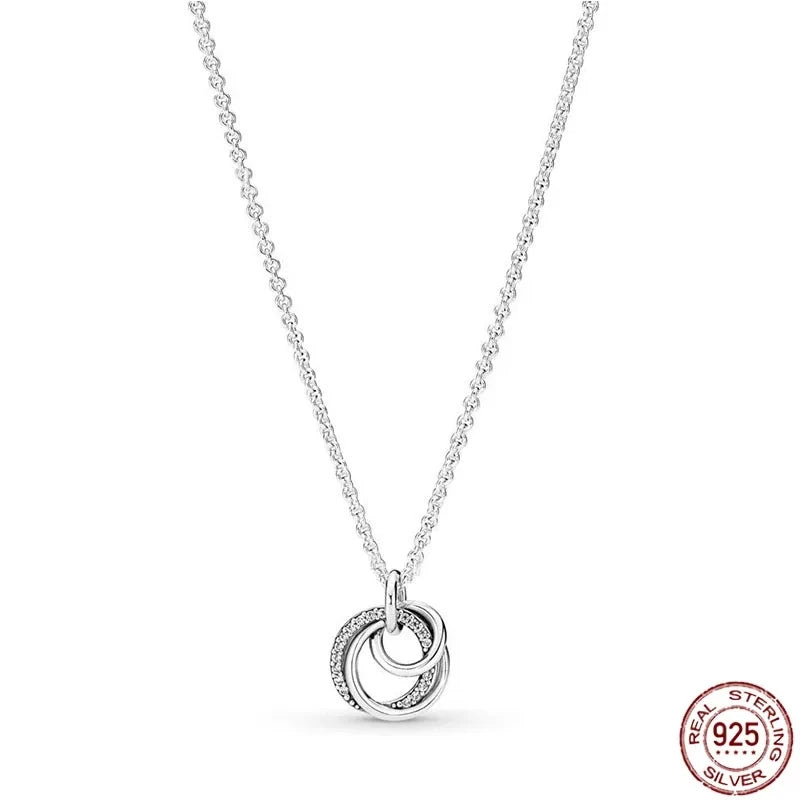 New 925 sterling silver classic dazzling heart-shaped multi circular pendant necklace fits design original charm beaded DIY gift