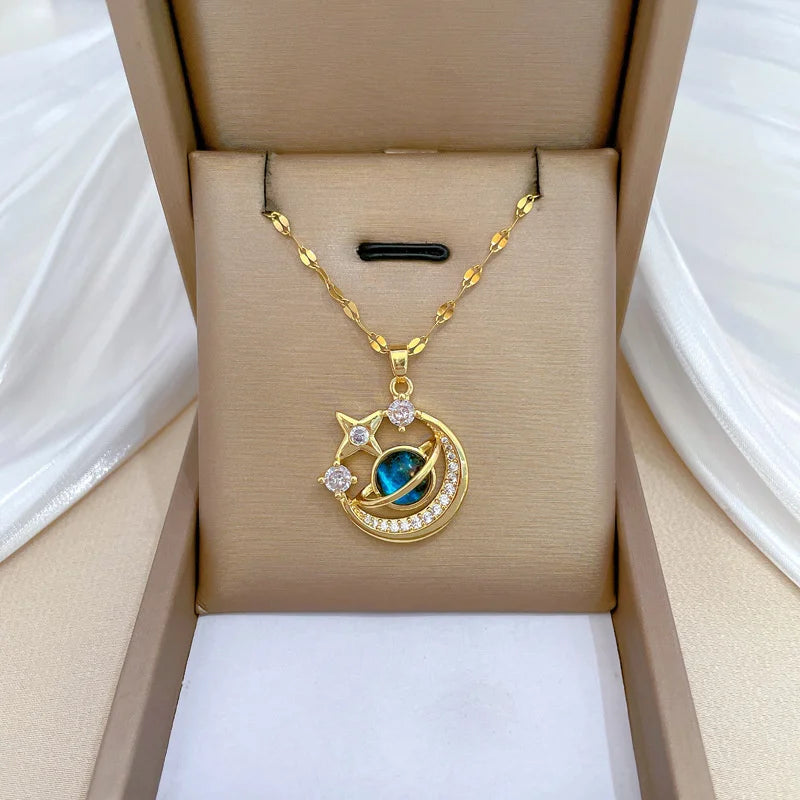 316L Stainless Steel Sun Pendant Necklace For Women Exquisite and Fashionable Planet Clavicle Chain Girls Party Jewelry Gifts