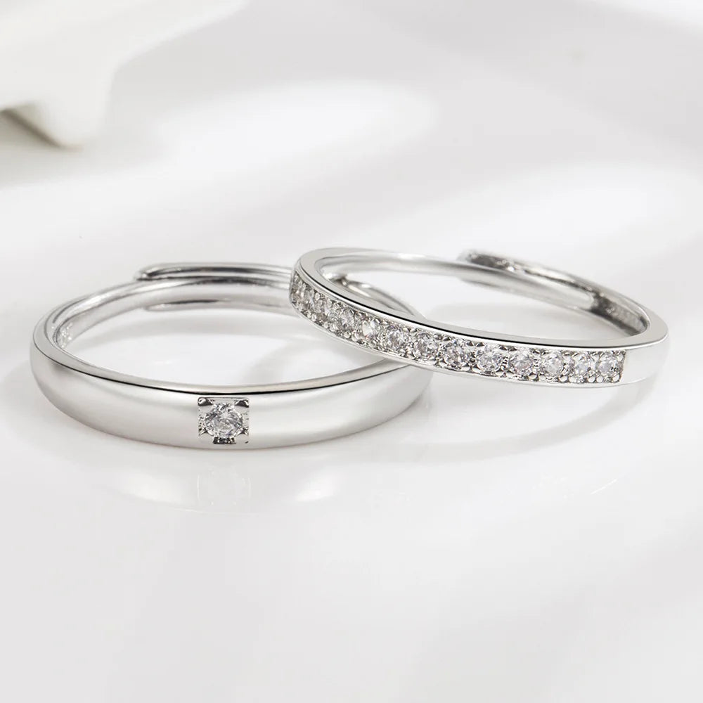 925 Sterling Silver Moissanite Diamond Couple Rings for Lovers Matching Wedding Jewelry Set