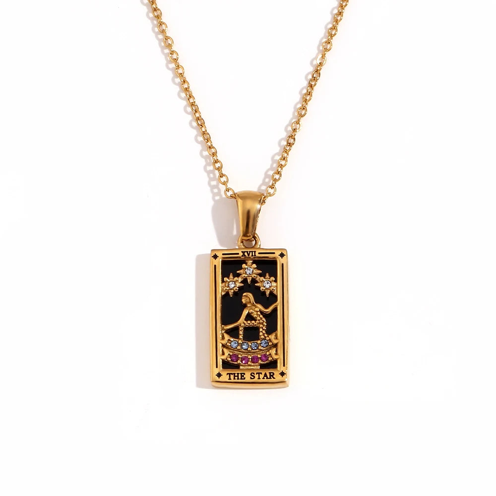 E.B.belle Original New Tarot Queen Lover Magician Moon Necklace Tarnish Free Stainless Steel Jewelry 18K Gold Plated Decoration