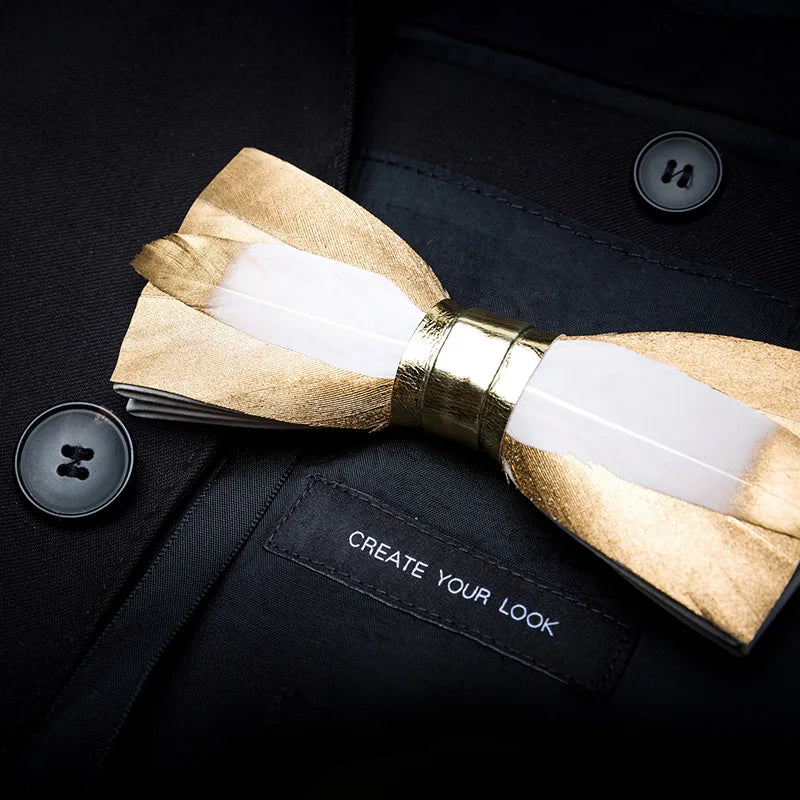 JEMYGINS New Design Men's Wedding Bow Tie Fashion Handmade Feather BowTie Gift for Birthday Party Men Bow Tie Suit Accessories