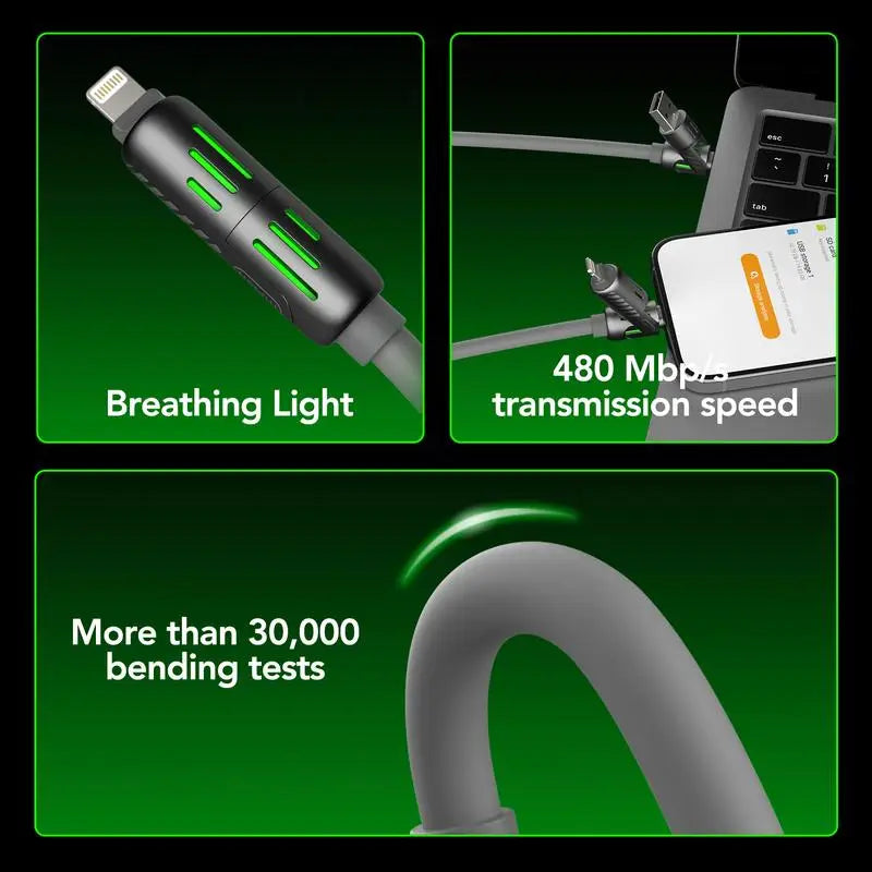 4-in-1 USB Charging Cable ( Free Storage Bag), fast charging MAX 240W USB A TYPE C Lightning for iPhone 16/15 Samsung Galaxy