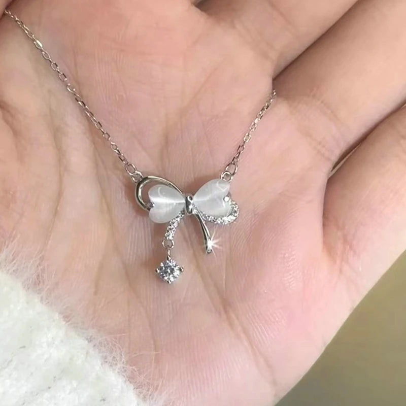 Fairy Elegant Pink Round Crystal Pendant Necklace Simple Design Korean Fashion Girls Women Star Clavicle Chain Jewelry Gifts