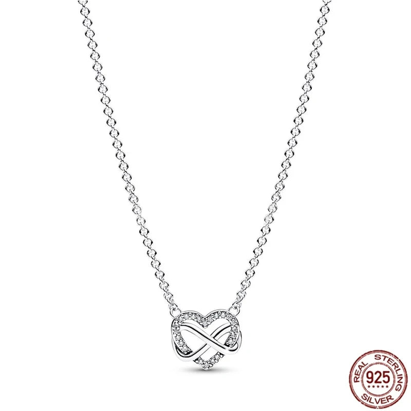 New 925 sterling silver classic dazzling heart-shaped multi circular pendant necklace fits design original charm beaded DIY gift